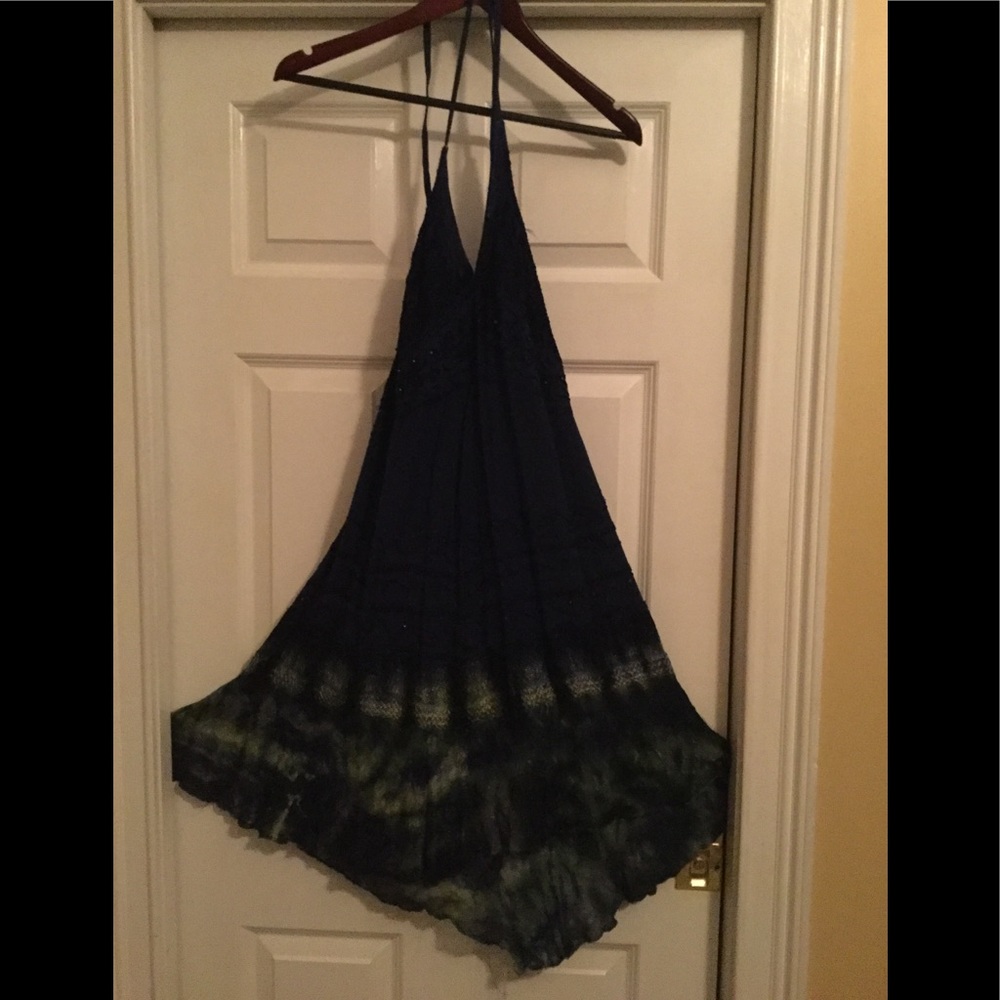 Blue halter dress with green bottom